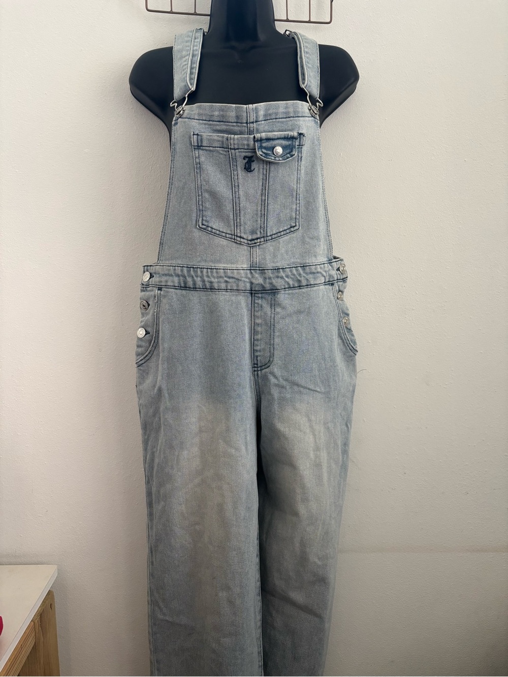 Juicy Couture Light Wash Denim Wide Leg Overalls Jumpsuit